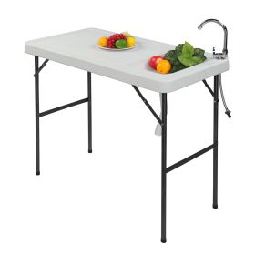 Folding Portable Fish Fillet & Hunting & Cutting Table with Sink Faucet (Color: Off White)